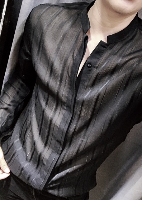 Sơ mi chiffon cổ trụ ,sọc ruy băng ,kim tuyến | BigBuy360 - bigbuy360.vn