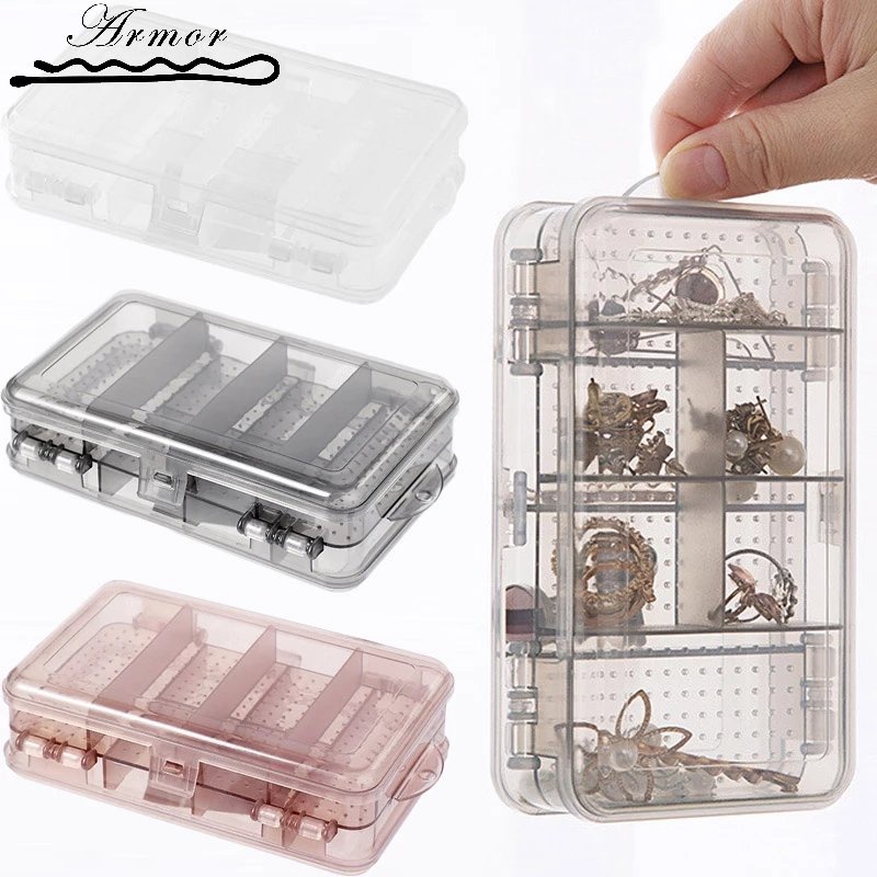 Hộp Đựng Trang Sức 10 Ngăn Hai Tầng Màu Trong Suốt Có Lỗ Cắm Chốt Sắp Xếp Gọn Gàng