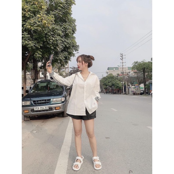 Áo Sơ Mi Trắng Dệt Tay Áo Xinh