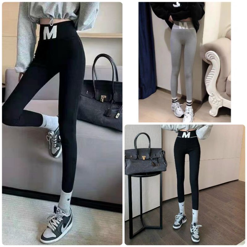 chuyên sỉ Quần legging len tăm cạp cao in chữ M gen bụng