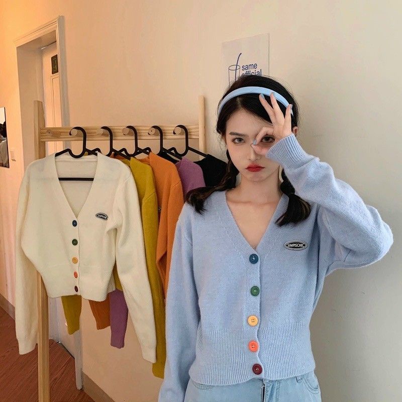 Áo thêu nút kiểu khoác ngoài cài nút đủ màu thun gân