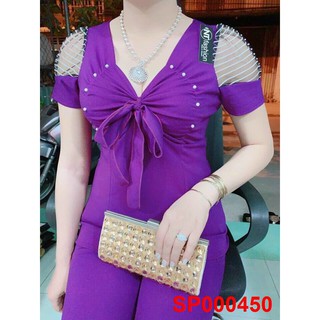 Đồ bộ thun cát hàn thắt nơ ngực 450