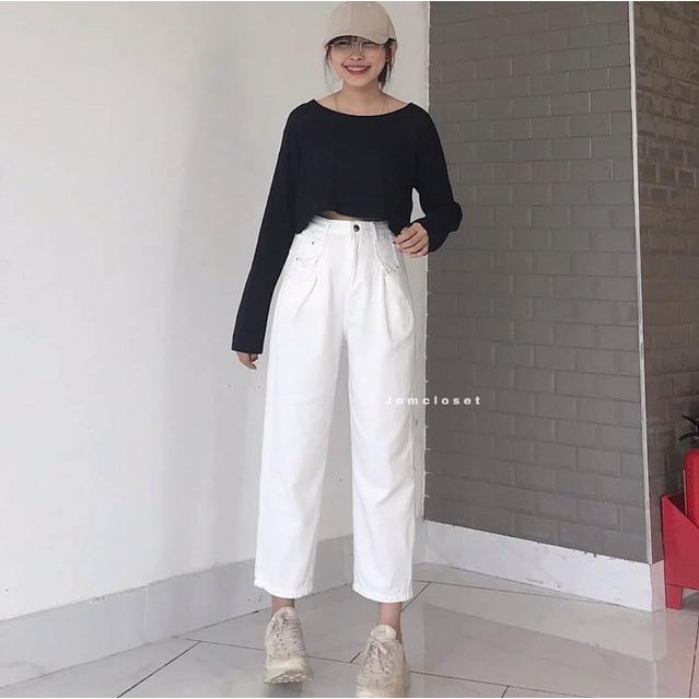 [Hot Trend 2022] Quần Jean Baggy Ống Rộng Túi Kiểu - Eo Xếp Ly Video Chính Chủ MS: 94