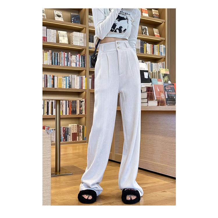 SUXI Quần ống rộng lưng cao màu trơn phong cách Hàn Quốc thời trang cho nữ