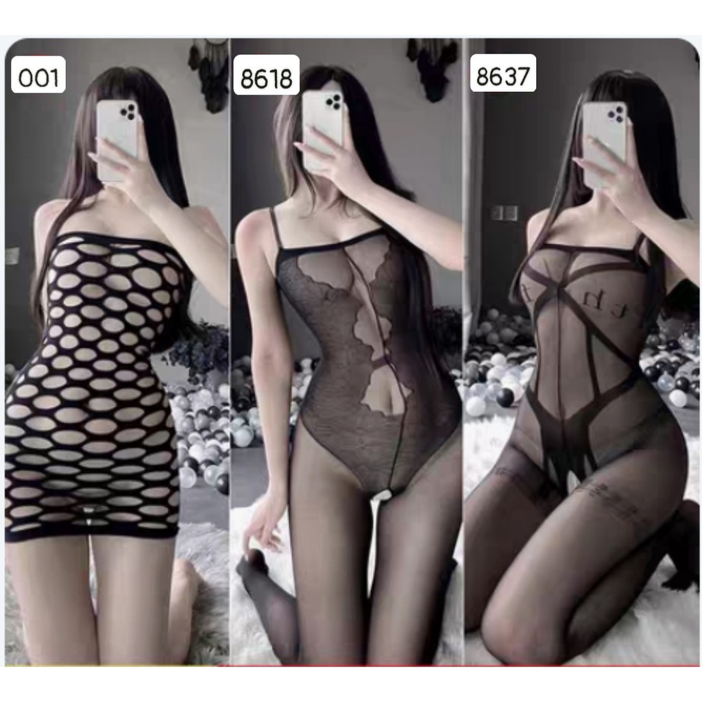 Tất lưới cosplay hóa trang gợi cảm - Đồ ngủ Cosplay hầu gái xuyên thấu body nữ quyến rũ