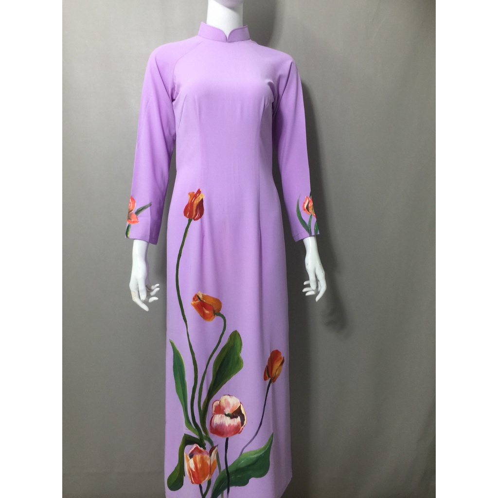 Áo dài vẽ tay Hoa Tulip cao cấp