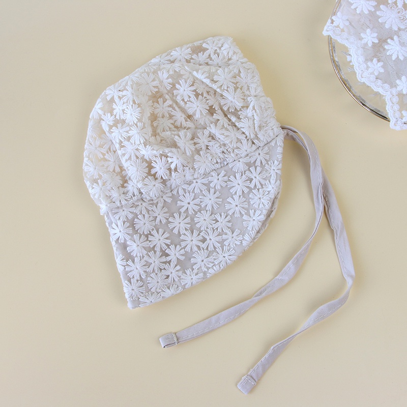 Mũ che nắng phối ren thêu họa tiết phong cách công chúa thời trang xuân hè dành cho bé gái