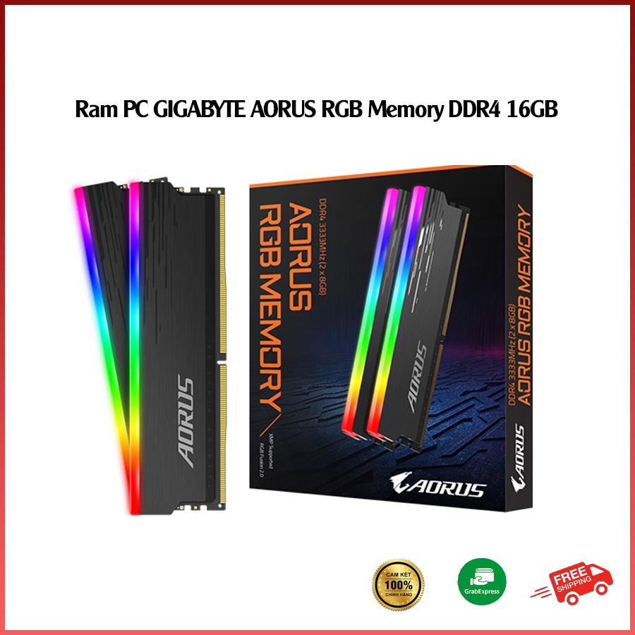 Ram PC GIGABYTE AORUS RGB Memory DDR4 16GB (2x8GB) 3333MHz (GP-ARS16G33)