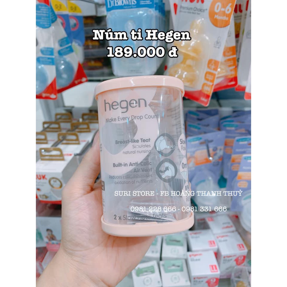 Núm ty Hegen Korea hàng đủ size (0m+,3m+,6m+, y cắt)