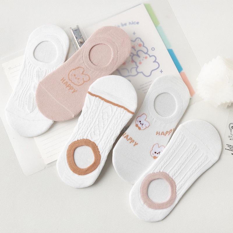 Vớ Mắt Cá Chân Ngắn Mỏng In Họa Tiết Gấu Nhỏ Dễ Thương Thời Trang Xuân Hè Phong Cách Nhật Bản Cho Nữ Sinh