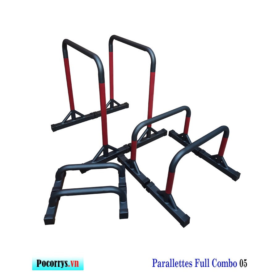 Combo 3 bộ Xà kép Parallettes, Dụng cụ chống đẩy Pocorrys 05, Màu đen đỏ