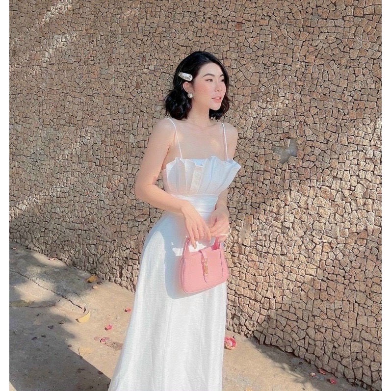 HCM] Đầm Xòe 2 Dây Xếp Ngực Dáng Dài (Có Mút Ngực) Cao Cấp Thời Trang Nữ Sam Closet Free Size 40-55kg