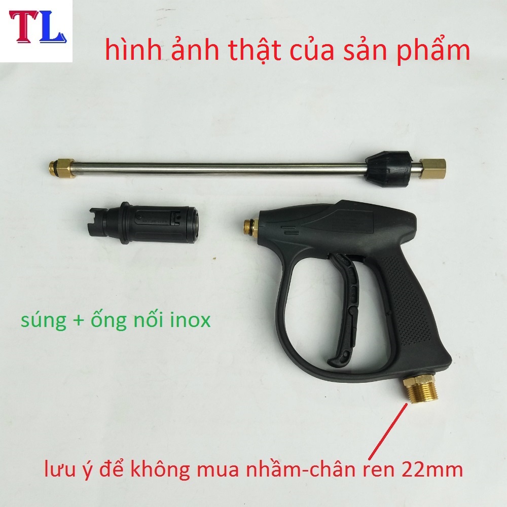 Súng rửa xe áp lực gia đình + cần nối 36cm ❤️FREESHIP❤️ súng đen ren ngoài 14mm và 22mm