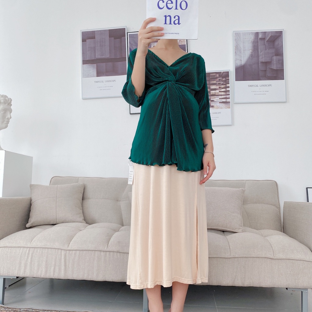 Áo bầu xoắn ngực xếp ly- áo bầu công sở thiết kế Snugg SNU2049