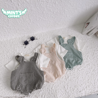 Set áo thun cộc tay yếm thỏ caro bé gái mintscloset mint's closet - ye5047