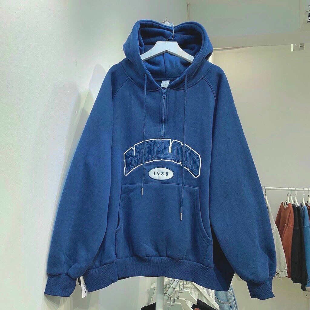 Áo Khoác Hoodie & Sweater Nam Nữ , Áo Khoác Nỉ Họa Tiết Chữ Thêu BADBLOOD Thiết Kế Dây Kéo Cổ Có Nón 2 Lớp Chất Nỉ Cao C