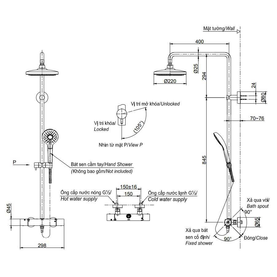 Vòi Sen Cây TOTO TBW01401B Nhiệt Độ