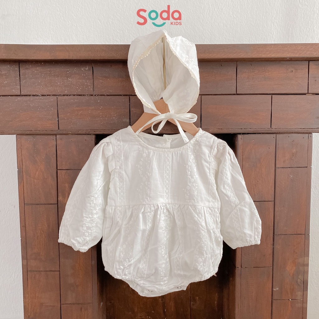 Body cho bé gái SODA KIDS tặng kèm mũ ren trắng, chất liệu thô mềm, mỏng, mát