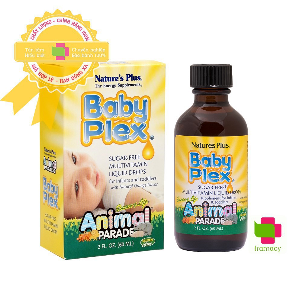 Vitamin tổng hợp Natures Plus Baby Plex Animal Parade, USA (60ml) bổ sung vitamin cho bé từ 0 đến 4 tuổi