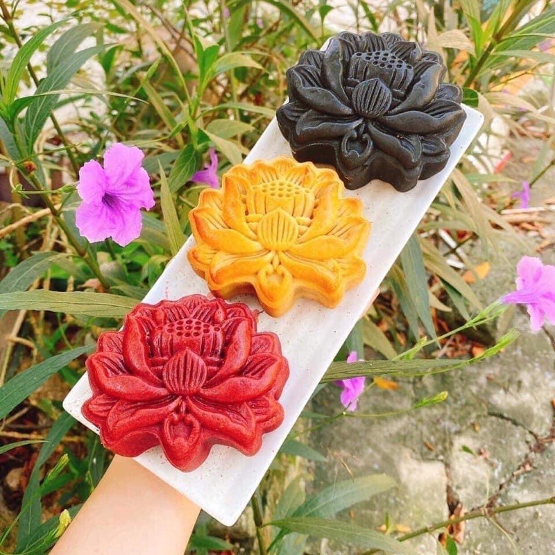 Khuôn trung thu lò xo 1 mặt hoa sen xoè 4D