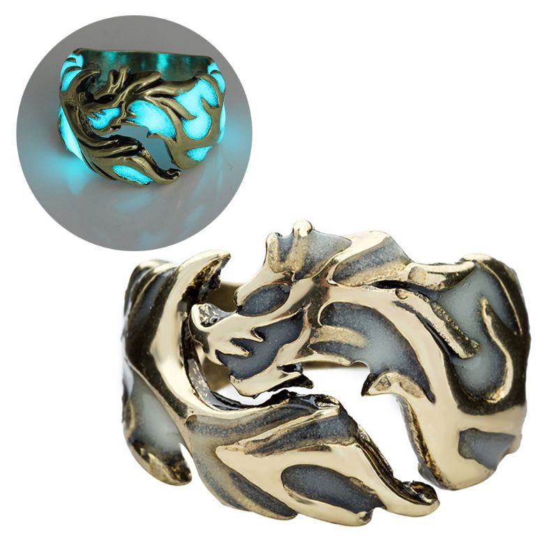 Nhẫn khắc hình rồng dạ quang độc đáo cá tính dành cho nam