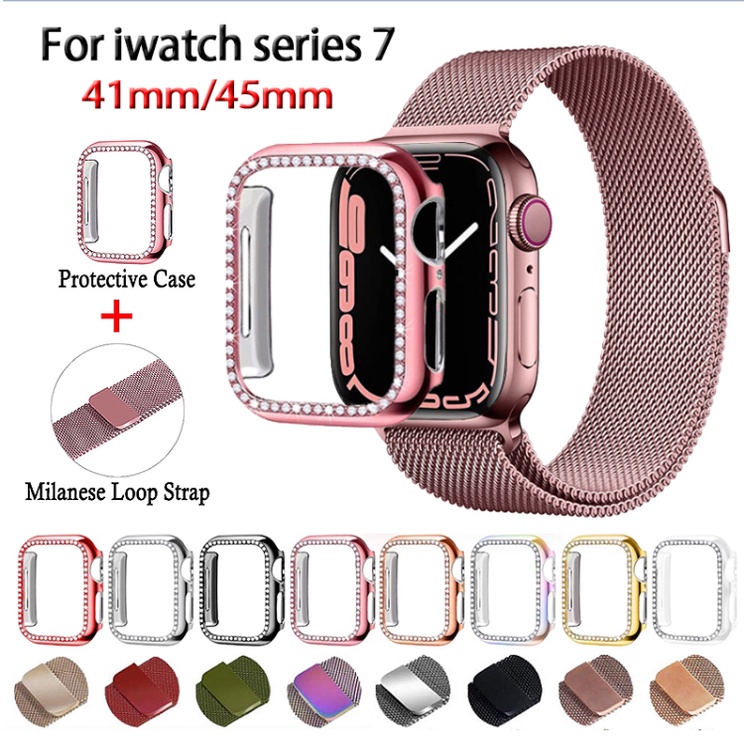 Dây đeo + vỏ bảo vệ inox Magnetic thích hợp cho đồng hồ Apple Watch Series 7 41mm 45mm