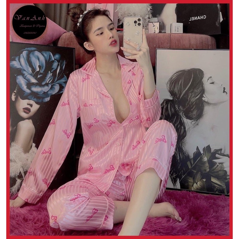 Đồ Bộ Mặc Nhà Pijama Nữ Dài Tay - Bộ Ngủ Lụa Gấm FLAMINGO Cao Cấp