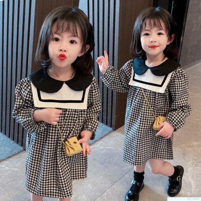 Đầm công chúa tay dài họa tiết sọc caro dễ thương cho bé gái