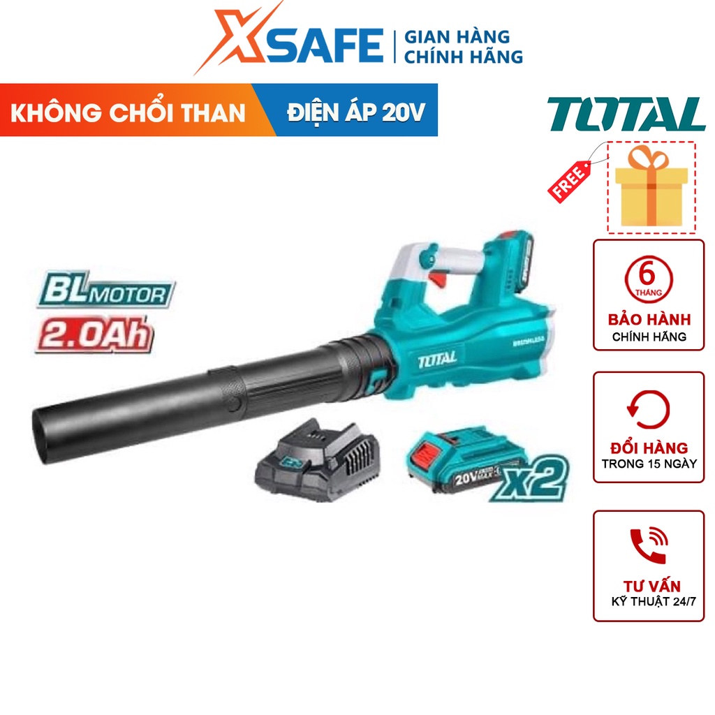 Máy thổi bụi dùng pin 20V TOTAL TABLI204282 kèm 2 pin 1 sạc, máy thổi lá cầm tay pin 20V, Tốc độ không tải 18500rpm