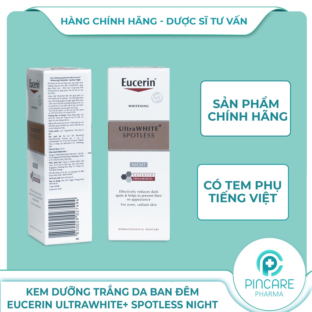 Kem dưỡng trắng da ban đêm EUCERIN UltraWHITE+ SPOTLESS Night 50ml - Hàng chính hãng - Nhà thuốc PinCare