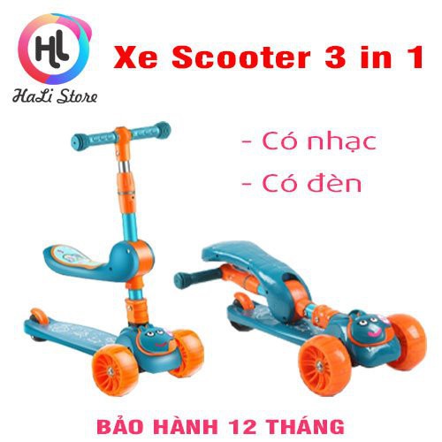 Xe trượt scooter 3 bánh an toàn cho trẻ em , có đèn có nhạc