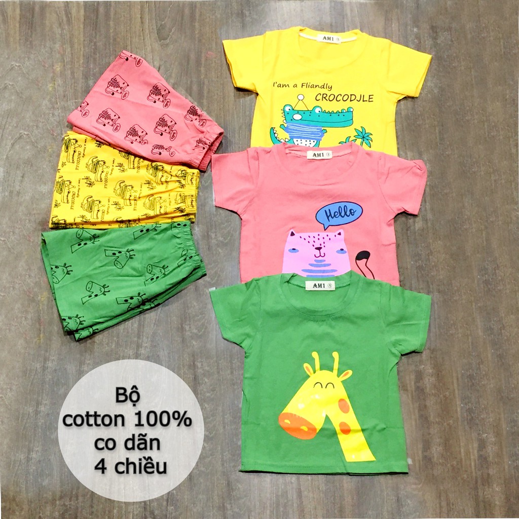 Đồ bộ quần áo cộc tay cho bé trai và bé gái chất cotton 4 chiều QATE639