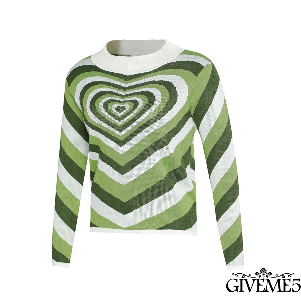 Áo len tay dài cổ tròn in họa tiết trái tim thời trang dành cho nữ