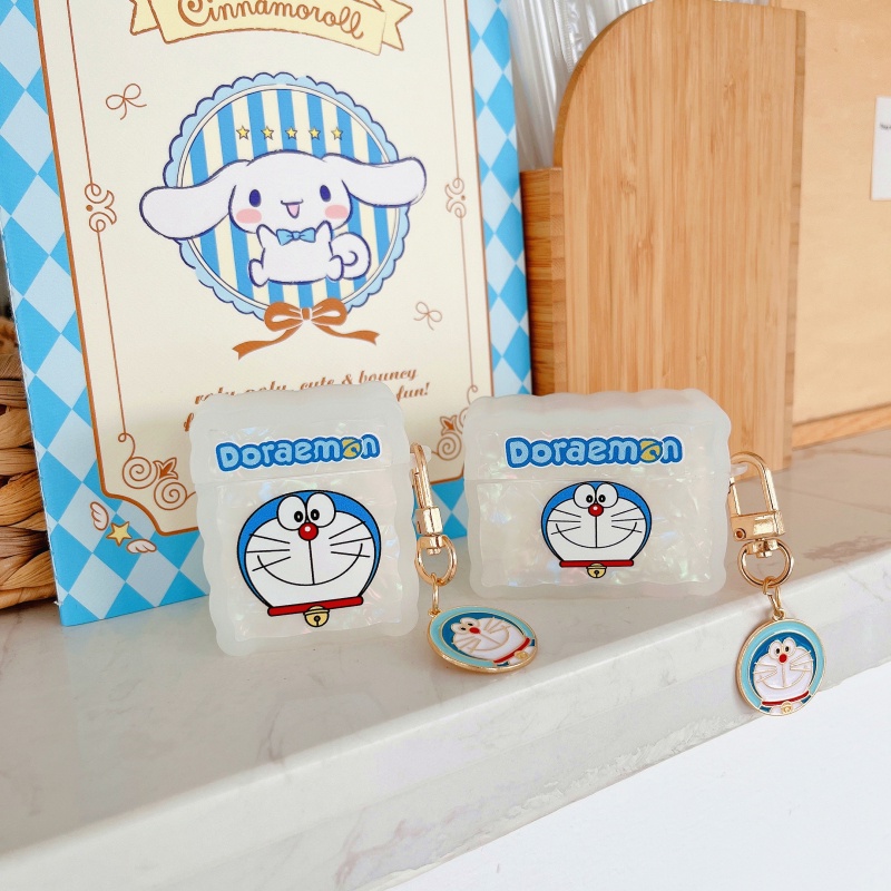 Vỏ Bảo Vệ Hộp Sạc Tai Nghe AirPods 1 2 3 Pro Họa Tiết Hoạt Hình Doremon Đính Ngọc Trai Sang Trọng