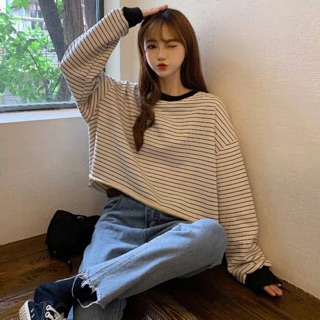 Áo kẻ cổ viền dài tay