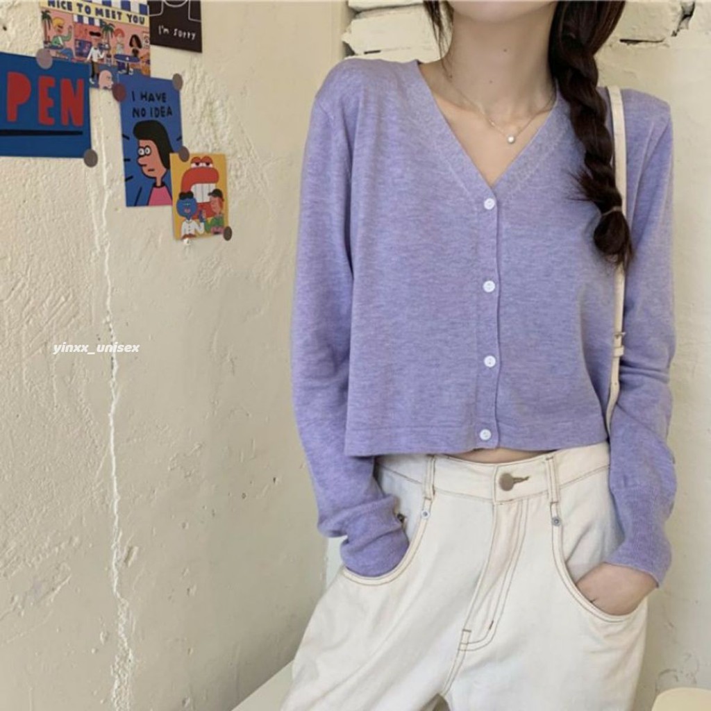 Áo thun nữ tay dài áo khoác len cardigan nữ cổ chữ V dễ thương xinh xắn