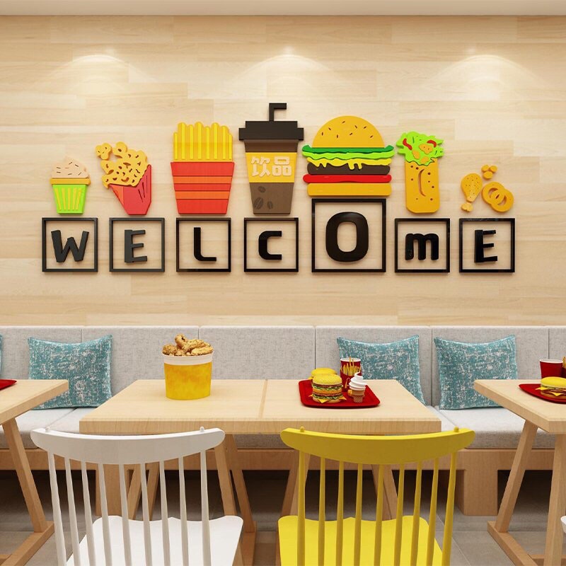 Tranh dán tường mica cô gái tóc vàng trang trí quán cafe, trà sữa
