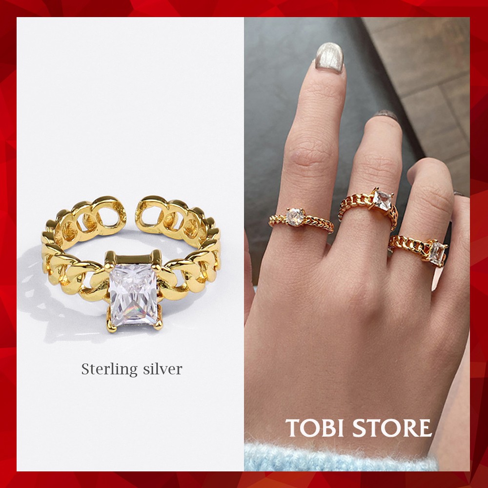 Nhẫn bạc nữ mạ vàng TOBI STORE mặt nhẫn đính đá nhiều cỡ N82