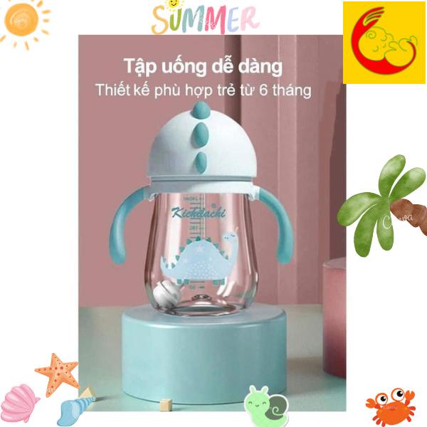 Bình tập uống nước chống sặc, Bình nước PP 240ml, chống đổ hình Khủng Long Kichilachi Kichi (Công nghệ Nhật)