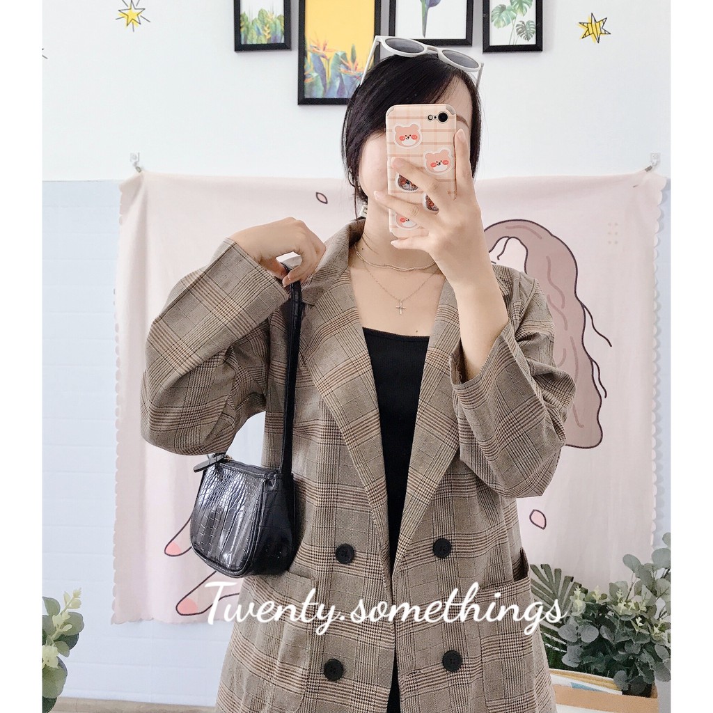 ÁO BLAZER KẺ NÂU GHI 1 LỚP ( ảnh thật/ video/ sẵn) | BigBuy360 - bigbuy360.vn