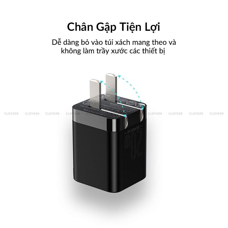 Baseus - Củ Sạc Nhanh 20w Cho iP12/13/14, Thiết Kế Nhỏ Gọn, Chân Gập Tiện Lợi, Chip Sạc Thông Mình Không Nóng Bảo Vệ Pin