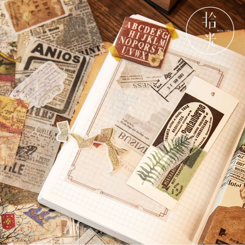 Hộp 55 sticker và giấy nền Nhật ký Paris style Vintage trang trí bullet journal | BSB159