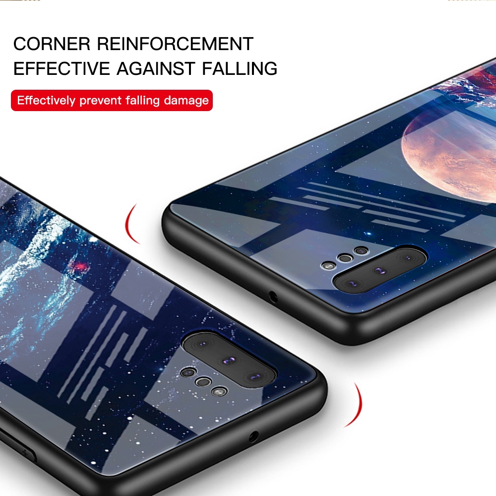 Ốp điện thoại mặt kính cường lực hình trái tim chim hồng hạc cho Samsung Galaxy Note 10 Plus / Note 10