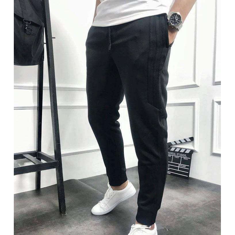 quần thể thao nam 3 sọc lửng, quần Jogger nỉ, chất liệu nỉ da cá co giãn