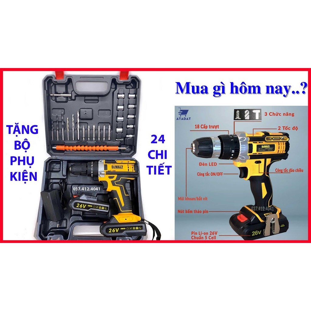 MÁY KHOAN PIN 26V SIÊU KHỎE SIÊU BỀN LÕI ĐỒNG 100%