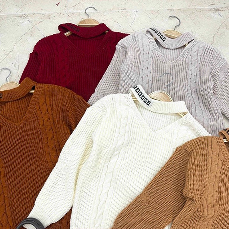 Áo Len Cổ Hở Dài Tay - 5 mầu Xanh Cam Đất Nâu Be Đen - Hanlly Fashion - AL1