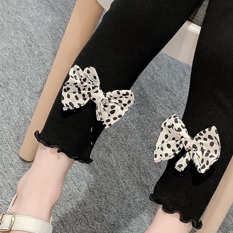 Quần legging co giãn đính nơ phong cách Hàn Quốc cho nữ