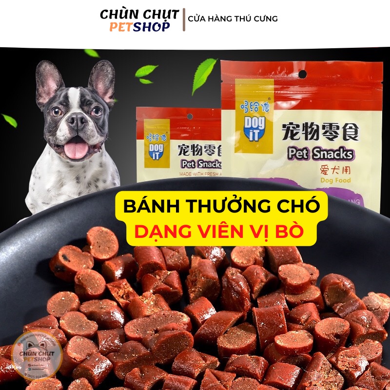 Bánh thưởng cho Chó dạng viên vị bò, đồ ăn nhẹ Pet Snacks chăm sóc răng miệng gói 100g - ChunChut PetShop