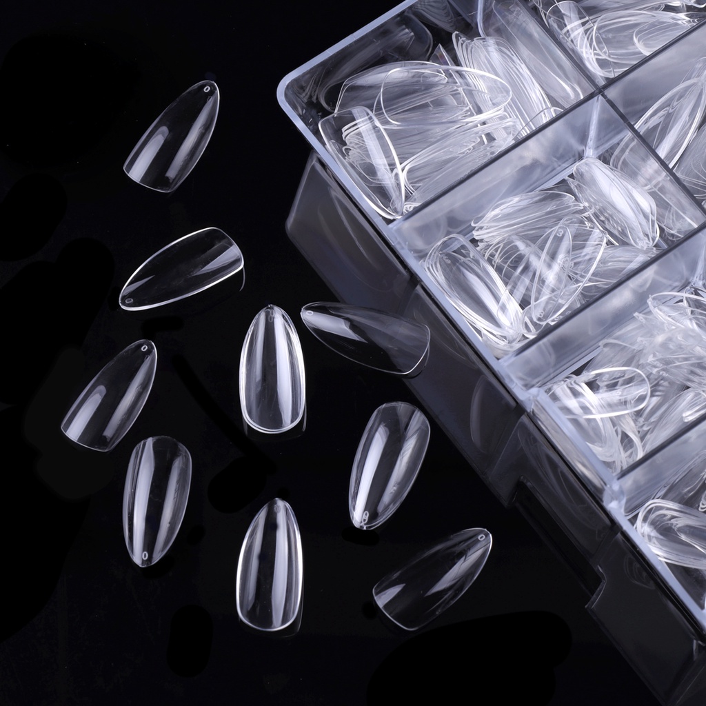 [Hàng mới về] Bộ 500 Móng Tay Giả Bằng Acrylic Trong Suốt Hình Bầu Dục Thời Trang