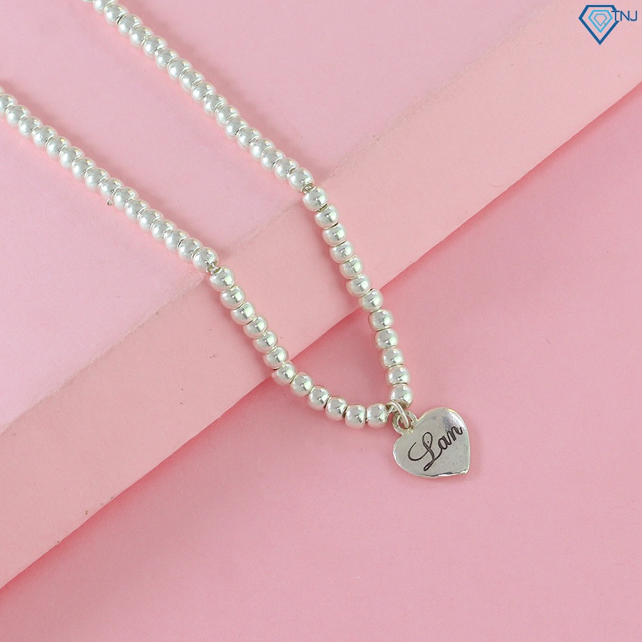 Lắc tay bạc 925 nữ, vòng bi bạc mặt trái tim khắc tên theo yêu cầu LTN0104 - Trang Sức TNJ